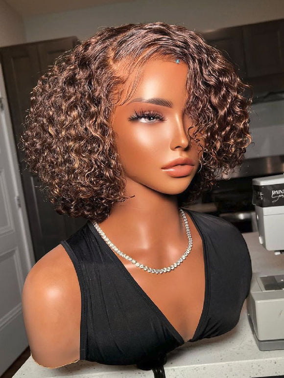 BROWN CURLY COMPACT 13X4 FRONTAL LACE WIG ULWIGS311
