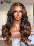 Long Layered Curtain Bangs With Rich Honey Brown Ombre Lace Front Wigs ULWIGS320