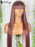 Long Silky Straight 99j Color 13*6 Lace Front Wig With Bangs ULWIGS312