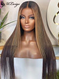 Long Straight Golden Blonde Highlights Human Hair 360 Lace Wigs ULWIGS310