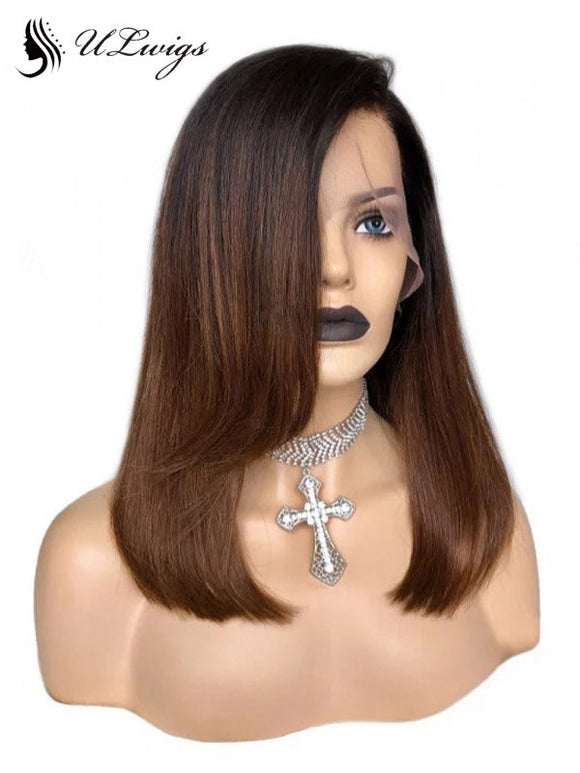 Honey Brown Bob Hair Lace Front Wig Side Bangs ULWIGS133