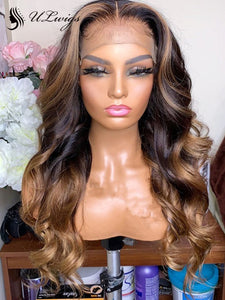 Highlight Brown Color Wave Bleached Virgin Hair Transparent lace Wig ULWIGS166