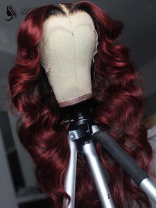  Brazilian Virgin Hair Lace Front Wig T1b/99j Color Human Hair Wavy  Wig ULWIGS150
