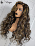 2020 New Highlight Color Wavy 100% Virgin Human Hair 360 Lace Frontal Wig ULWIGS140