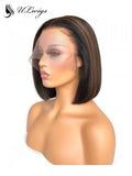  Rena Lace Front Bob Wig Human Hair Brown Streaks With Bleached Knots