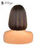  Rena Lace Front Bob Wig Human Hair Brown Streaks With Bleached Knots