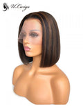  Rena Lace Front Bob Wig Human Hair Brown Streaks With Bleached Knots