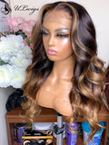 Highlight Brown Color Wave Bleached Virgin Hair Transparent lace Wig ULWIGS166