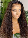 Highlight Brown Color Curly Bleached Virgin Hair 13*6 Lace Front Wig ULWIGS147