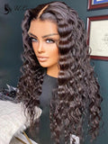 Thick Virgin Human Hair Deep Wave 360 Lace Frontal Wigs With Fake Scalp ULWIGS149