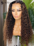 Highlight Brown Color Curly Bleached Virgin Hair 13*6 Lace Front Wig ULWIGS147