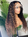 Highlight Brown Color Curly Bleached Virgin Hair 13*6 Lace Front Wig ULWIGS147