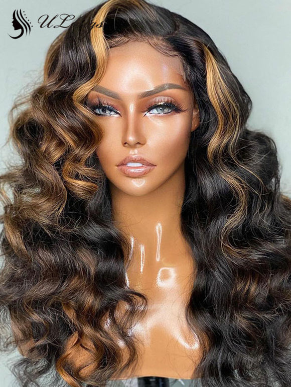 13x6 HD Lace Front Human Hair Wigs Highlight Ombre Color wavy lace wigs ULWIGS152