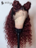 Best Virgin Human Hair Burgundy Color Wavy Lace Front Wig ULWIGS117