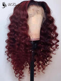 Best Virgin Human Hair Burgundy Color Wavy Lace Front Wig ULWIGS117