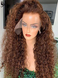 LUVME HAIR BRROWN COLOR CURLY THICK LACE FRONT WIG WITH BLEACHED KNOTS FAKE SCALP ULWIGS