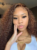 Best Luxy Hair Curly Lace Front Wig Pre Plucked #4 Brown Color Hair With Bleached Knots ULWIGS116