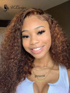 Best Luxy Hair Curly Lace Front Wig Pre Plucked #4 Brown Color Hair With Bleached Knots ULWIGS116