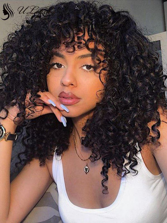 Best Virgin Hair Short Curly 360 Lace Wig With Bangs [ULWIGS32] - ULwigs