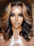 Blonde and Brown Balayage Wavy Bob Lace Front Wigs ULWIGS163