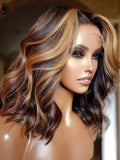 Blonde and Brown Balayage Wavy Bob Lace Front Wigs ULWIGS163