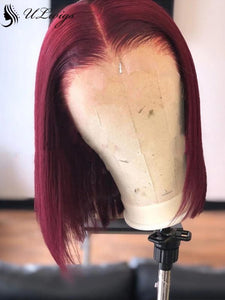 Bright Burgundy Color Bob Cut Virgin Human Hair Wig [ULWIGS74] - ULwigs