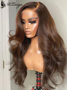 Brown Color Wavy Hair 360 Lace Frontal Wig With Bleached Knots ULWIGS199