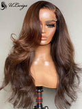 Brown Color Wavy Hair 360 Lace Frontal Wig With Bleached Knots ULWIGS199