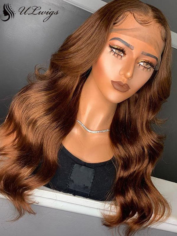 Chestnut Brown Color Body Wave Bleached Knots 360 Lace Frontal Wig ULWIGS107 - ULwigs