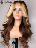 Chestnut Brown Mix Blonde Wavy HD Lace Frontal Wigs ULWIGS89 - ULwigs