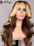 Chestnut Brown Mix Blonde Wavy HD Lace Frontal Wigs ULWIGS89 - ULwigs