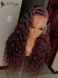 Dark 99J Color Curly Virgin Human Hair 180% Density Lace Front Wig [ULWIGS70] - ULwigs