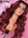 Dark Burgundy Color Body Wave Lace Front Wig With Bleached Knots [ULWIGS63] - ULwigs
