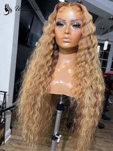 Golden Brown Two Tones Layer Curly Human hair Lace Front Wigs ULWIGS179