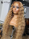 Golden Brown Two Tones Layer Curly Human hair Lace Front Wigs ULWIGS179