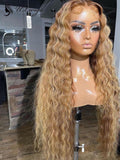 Golden Brown Two Tones Layer Curly Human hair Lace Front Wigs ULWIGS179