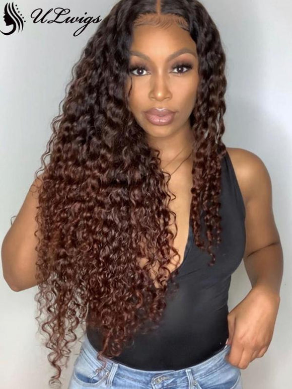 Dark Burgundy Color Body Wave Lace Front Wig With Bleached