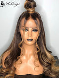 Highlight Blonde Color Wavy 13*6 Lace Front Wigs Brazilian Virgin Hair With Fake Scalp ULWIGS111 - ULwigs