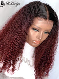 High Quality Virgin Hair Ombre T1b/99J Color Curly 360 Lace Frontal Wig [ULWIGS56] - ULwigs