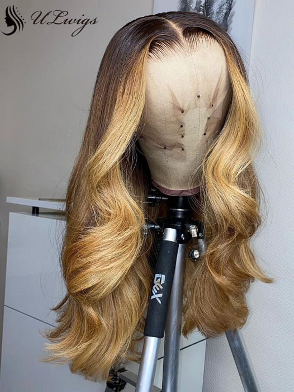 Highlight Blonde Color Wavy Preplucked 360 Lace Wig With Fake Scalp ULWIGS143