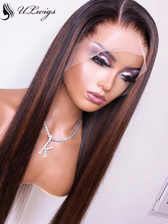 Highlight HD Lace Straight Plucked 360 Lace Human Hair Wigs For Black Women ULWIGS108 - ULwigs