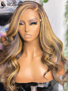 Highlight Color Body Wave Hair 360 Lace Front Wigs With Fake Scalp ULWIGS313