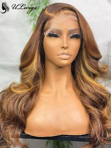 Highlight Color Body Wave Hair Lace Front Wigs With Fake Scalp ULWIGS314
