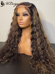Highlight Color Curly Virgin Human Hair 360 Lace Frontal Wig With Fake Scalp ULWIGS303