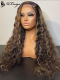 Highlight Color Curly Virgin Human Hair 360 Lace Frontal Wig With Fake Scalp ULWIGS303