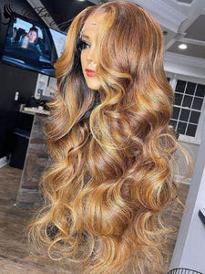 Highlight Color Wavy 200% Density Lace Front Wig With Fake Scalp ULWIGS140
