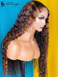 Highlight Brown Color Curly Bleached Virgin Hair 13*6 Lace Front Wig ULWIGS105 - ULwigs