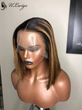 Highlight Color Side Part Bob Wig 100% Human Hair 360 Lace Frontal Wig [ULWIGS51] - ULwigs