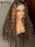 Highlight Color Curly 4" Parting 360 Lace Frontal Wig With Bleached Knots [ULWIGS19] - ULwigs