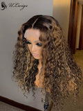 Highlight Color Curly 4" Parting 360 Lace Frontal Wig With Bleached Knots [ULWIGS19] - ULwigs